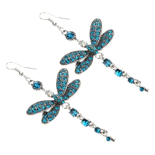DIKACA Statement Ohrhänger für Damen mit Blauem Strass Modische Leichte Libellen ohrringe zum Valentinstag Hochzeit Geburtstag Vielseitiger Schmuck für Alltag und Festlichkeiten von DIKACA