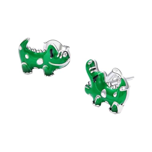 DIKACA Sterling Silber Ohrstecker Krokodil Design Grün Emaille Mädchen Ohrschmuck Modisches Accessoire Für Festival Party Alltag Geschenkidee von DIKACA