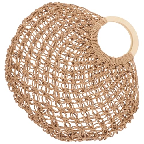 DIKACA Strandtasche Damen Strohtasche Handgewebt Leicht Holzgriff Große Sommer Tasche Strandtasche Für Urlaub Alltag von DIKACA
