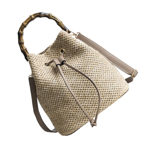 DIKACA Straw Woven Bucket Handbag Damen Umhängetasche Modisch Langlebig Vielseitig für Alltag Urlaub Strand Shopping von DIKACA