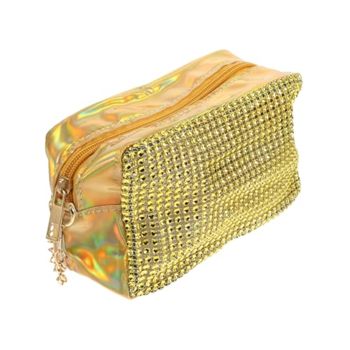 DIKACA Stylische Damen Umhängetasche mit Glitzerkette Kleine Crossbody Tasche in Kameraform Goldfarbene Freizeit Handtasche Modische Einzel schultertasche Praktisch und Robust für Alltag von DIKACA