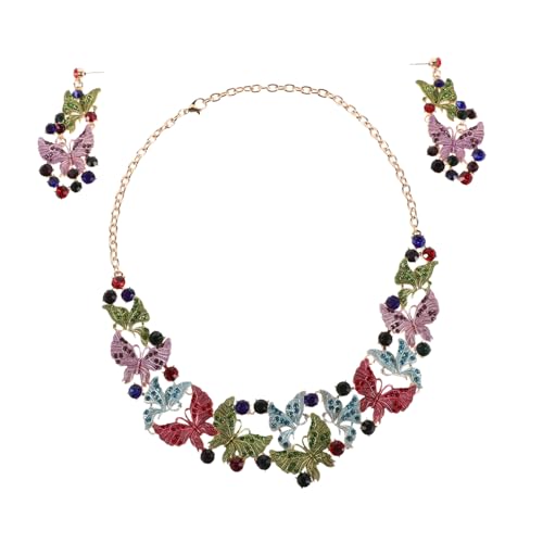 DIKACA Teiliges Schmetterling Schmuckset mit Bunten Kristallen Statement Halskette und Ohrringe für Damen Funkelndes Brautschmuck Set für Hochzeit Party und Festliche Anlässe von DIKACA