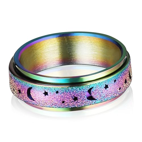 DIKACA Titanium Drehbarer Fidget Ring Damen Spinner Ring Stresslindernder Knöchelring Mond Stern Design Stapelbar Robust und Komfortabel DIKACA Titanium Drehbarer Fidget Ring Damen Spinner Ring Stresslindernder Knöchelring Mond Stern Design Stapelbar Robust und Komfortabel von DIKACA