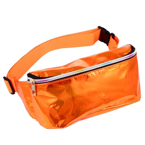 DIKACA Transparentes PVC Hologramm Bauchtasche Damen Kratzfest Verstellbarer Gurt Multifunktionale Umhängetasche für Outdoor Reise und Alltag Modischer Brustbeutel in Orange von DIKACA