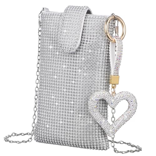 DIKACA Umhängetasche Damen Crossbody Bag Silber mit Herz Schlüsselanhänger Leicht Kompakt Robust und Modisch für Alltag und Reise Passende Kleine Handtasche mit Ausreichend Stauraum von DIKACA