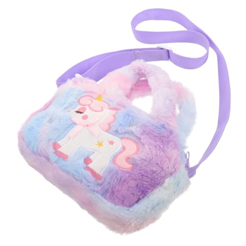 DIKACA Umhängetasche Einhorn Plüsch Tasche mit Verstellbarem Schultergurt Niedliche Cartoon Crossbody Purse für Mädchen Stabiles Reißverschluss Design als Travel Cosmetic Organizer Bag von DIKACA