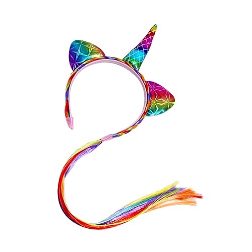 DIKACA Unicorn Haarreif Einhorn Stirnband mit Bunten Kunsthaar Haaraccessoire Leicht Langlebig für Karneval Party Mädchen von DIKACA