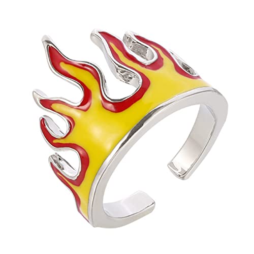 DIKACA Verstellbarer Hip Hop Fingerring Herren Personality Feuerflammen Design Modischer Offener Statement für Damen und von DIKACA