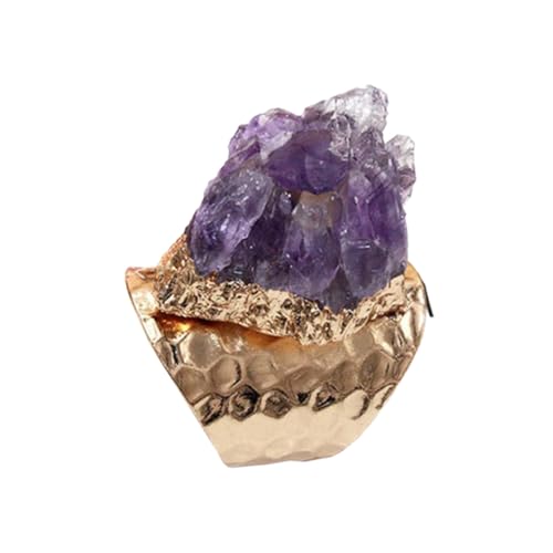 DIKACA Verstellbarer Natürlicher Amethyst Ring Breiter Offener Fingerring Schmuck Damen Modisch Violett Edelstein Verstellbar Chic Fingerschmuck Accessoire von DIKACA