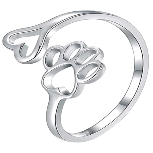 DIKACA Verstellbarer Offener Ring Damen Herz Pfotenabdruck Design Langlebiger Legierungsring Kratzfest Einfache Anwendung Eleganter Schmuck für Teenager und Frauen Perfektes von DIKACA