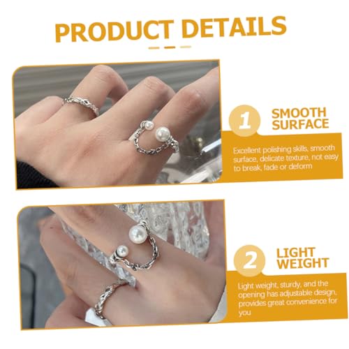 DIKACA Verstellbarer Perlenring Damen Silber Offene Ringschiene Elegant Modisch Schmuck Geschenk für Mädchen Valentinstag von DIKACA