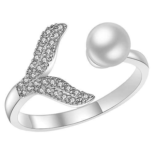 DIKACA Verstellbarer Perlenring mit Meerjungfrauenflosse Modischer Schmuck für Teenager Mädchen Eleganter Schmuckring für Damen Robustes Legierungsmaterial Vielseitiger Ringschmuck für von DIKACA