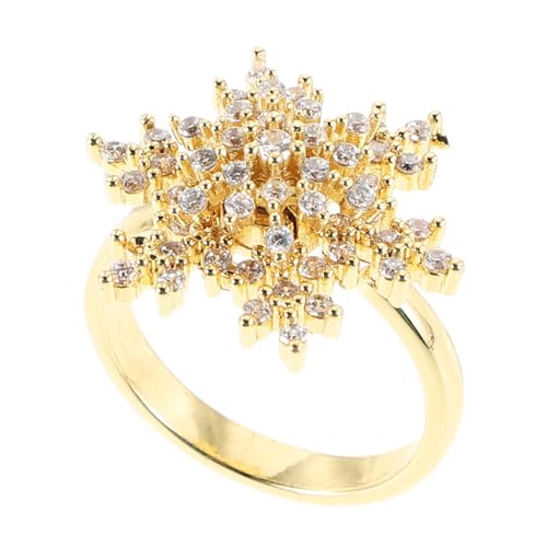 DIKACA Verstellbarer Schneeflocken Ring mit Funkelnden Zirkonia und Drehbarer Offener Struktur Eleganter Damen Schmuck für Hochzeit Party und Alltag von DIKACA