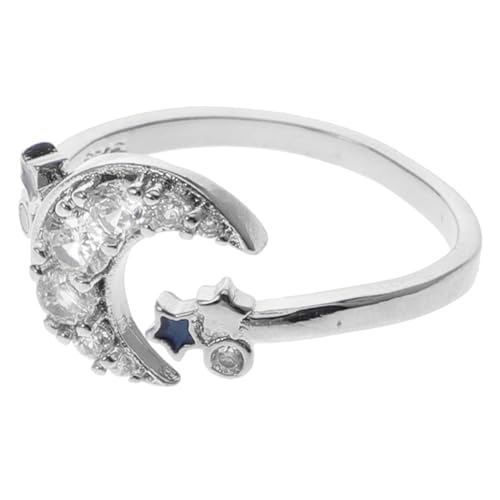 DIKACA Verstellbarer Silberner Katzenring mit Monddesign Modischer Offener Metallring Kleines Schmuckstück für Frauen Geschenk für Katzenliebhaber Stilvoller Alltags Festtagsring von DIKACA