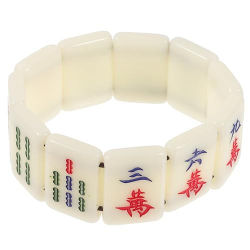 DIKACA Verstellbares Mahjong Armband mit Elastischem Kunststoffband Handgefertigtes Schmuckstück mit Glatten Abgerundeten Mahjong-steinen Leichtes Langlebiges Glücksarmband für Damen und von DIKACA