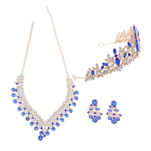 DIKACA Vintage Brautschmuck Set Champagner Blau Strass Krone Halskette Ohrringe Teilig Für Hochzeit Gala Festliche Anlässe Damen Elegant von DIKACA
