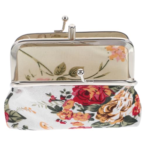 DIKACA Vintage Damen Geldbörse mit Floralem Muster Kompakt und Tragbar Multifunktional für Münzen Karten Kleine Handtasche im Retro Stil aus Robustem Canvas Weiß von DIKACA