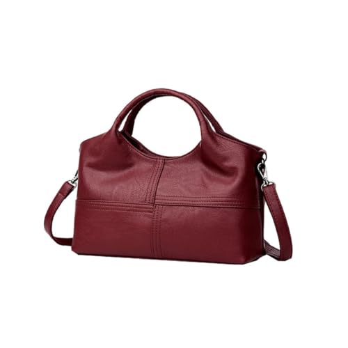 DIKACA Vintage Damen Handtasche Große Kapazität Multifunktionale Tote Bag aus Weichem PU Material Stilvolle Schultertasche für Büro und Alltag Modische Umhängetasche für Frauen Weinrot von DIKACA