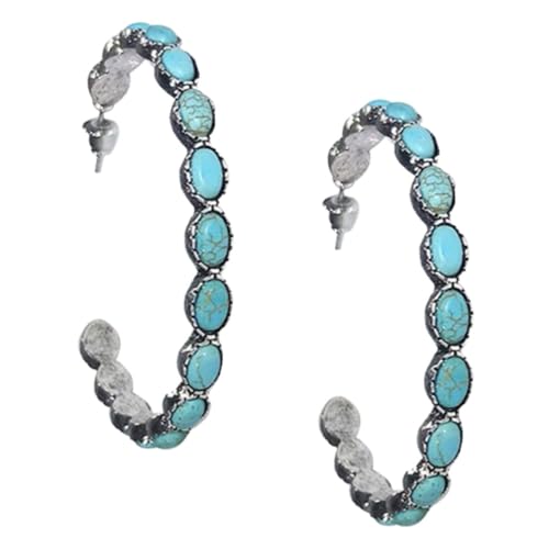 DIKACA Vintage Damen Ohrringe Große Creolen mit Türkisperlen Boho Schmuck Modisch Bequem für Alltag und Festliche Anlässe Geschenkidee von DIKACA