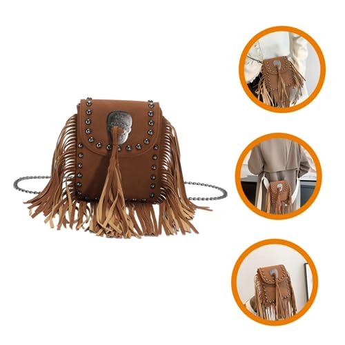 DIKACA Vintage Tassel Umhängetasche Damen Fransentasche mit Verstellbarem Schultergurt Vielseitige Crossbody Handtasche für Alltag und Freizeit Braune Kleine Handtasche mit Einzigartigem von DIKACA