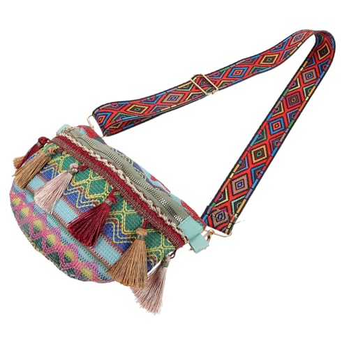 DIKACA Waist Bag Damen Kleine Bauchtasche mit Quaste Nationalstil Weicher Breiter Tragegurt Leicht und Robust für Alltag und Freizeit von DIKACA