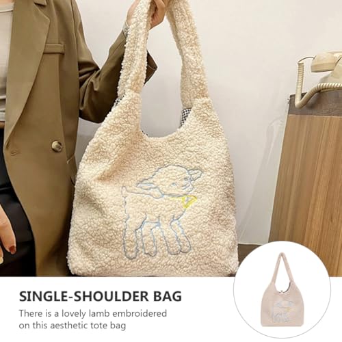 DIKACA Weiche Damen Schultertasche Plüsch Tragetasche Handtasche für Arbeit Schule Shopping Alltag von DIKACA