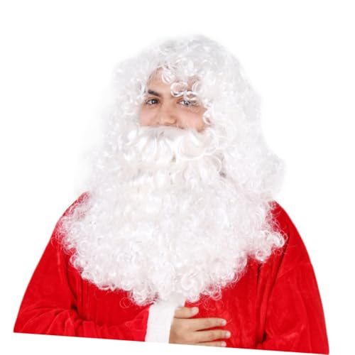 DIKACA Weihnachtsmann Perücke Schnurrbart Weiß Lang Lockig Santa Claus Cosplay Zubehör Für Karneval Party Festtage von DIKACA