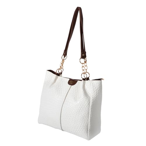 DIKACA Woven PU Tasche Damen Schultertasche Handgewebt Weiß Sommer Strandtasche Vielseitig Tragbar Umwandelbar Komfortabel Für Alltag Urlaub Party von DIKACA