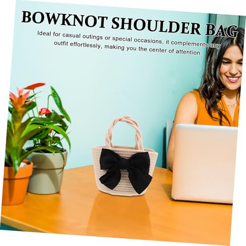 DIKACA Woven Schultertasche Damen mit Großer Kapazität Modische Schleifen optik Robustes Baumwollseil Vielseitiges Innenfach Strapazierfähig und Pflegeleicht für Alltag und Reise von DIKACA
