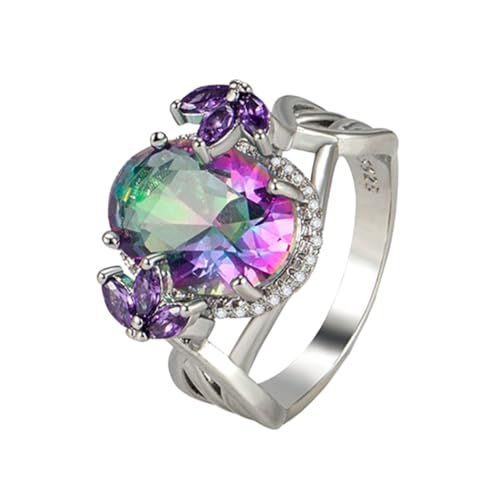 DIKACA Zirkonia Fingerring Damen Bunt Schimmernd Modischer Ring Weißgoldfarben Eleganter Schmuck für Party Hochzeit Alltag DIKACA Zirkonia Fingerring Damen Bunt Schimmernd Modischer Ring Weißgoldfarben Eleganter Schmuck für Party Hochzeit Alltag von DIKACA
