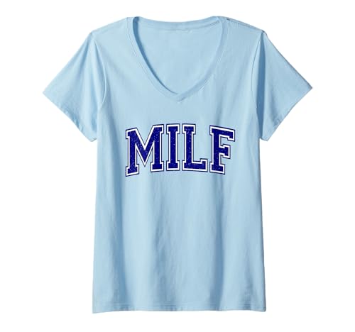 Damen Milf Varsity Athletic Sports Style MOM Mutter T-Shirt mit V-Ausschnitt Damen Milf Varsity Athletic Sports Style MOM Mutter T-Shirt mit V-Ausschnitt von DILF & MILF COUPLES TEES FOR MOMS DADS PARENTS