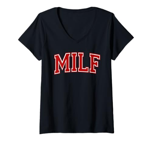 Damen Milf Varsity Athletic Sports Style MOM Mutter T-Shirt mit V-Ausschnitt Damen Milf Varsity Athletic Sports Style MOM Mutter T-Shirt mit V-Ausschnitt von DILF & MILF COUPLES TEES FOR MOMS DADS PARENTS