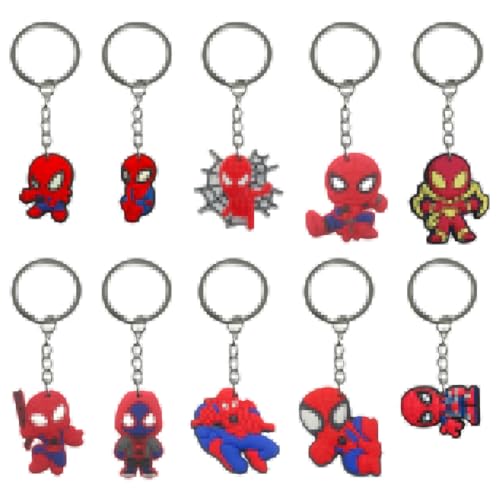 DILYUPE Schlüsselanhänger, 10 Stück PVC Schlüsselbund Keyring Keychain Dekoration Merchandise, Geschenke für Erwachsene und Kinder spiider von DILYUPE