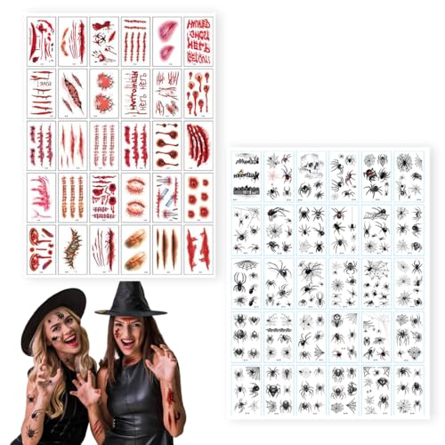 DILYUPE Temporäre Tattoos (60 Blatt) - Halloween Zombie Scars Tattoos Aufkleber mit gefälschten Scab Blut Spezial Kostüm Makeup Stützen von DILYUPE