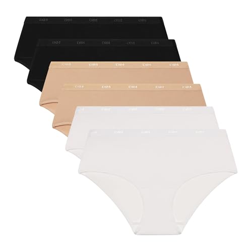 DIM Boxer Damen 6er Pack | Les Pockets Ecodim Bequeme und weiche Baumwolle | Unsichtbarer Bund | Extra Flache Verarbeitung | Mehrfarbig Weiß/Haut/Schwarz L von DIM