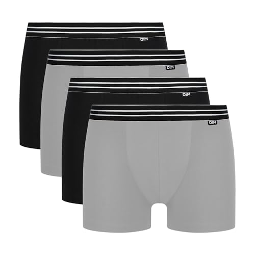 DIM Herren Boxershorts 4er Pack | Ecodim Cotton Stretch | Dauerhafter Komfort und optimaler Halt | Klassischer Gürtel. Schwarz/Grau 5XL von DIM