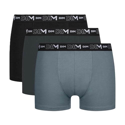DIM Herren Coton Stretch Respirant Maintien Optimal x3 Boxershorts, Noir/Gris Granit/Gris Souris, M (3er Pack) von DIM