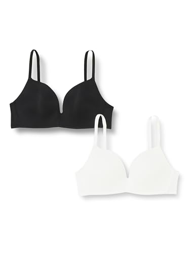 Dim 2er Pack Gepolsterter BH für Mädchen ohne Bügel seamless unsichtbar unter der Kleidung, Schwarz/Weiß, 65B von DIM