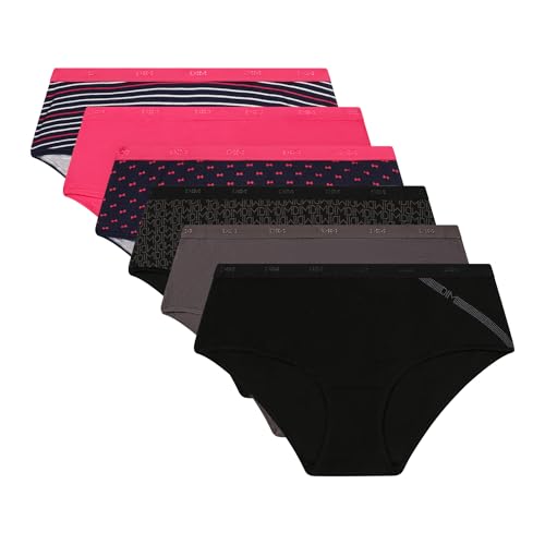 Dim Boxer Damen Les Pockets Coton Stretch Bunte x6 Lot Pretty Rose/Lot Schwarz Logo L von Dim
