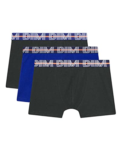 DIM Boy - Boxer Ecodim Cotton Stretch x3 | DIM-Logo-Gürtel | Dehnbarer Komfort | Moderner Stil Blau/Schwarz/Schwarz 14 Jahre von Dim