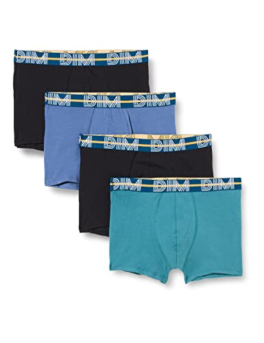 DIM Homme - Boxershorts Style Powerful Cotton Stretch x4 | Farbiger Grafikgürtel | Optimaler Komfort | Weiche, dehnbare Baumwolle Hyazinthblau/Grün Viride/Schwarz/Schwarz XL von Dim