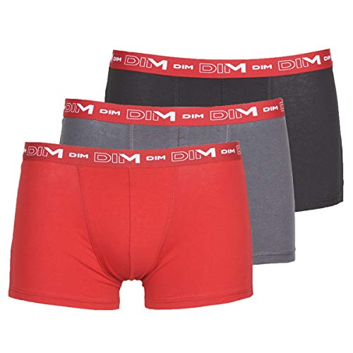 DIM Herren Boxer 3er Pack | Atmungsaktive Stretch-Baumwolle | Optimaler Halt | Ohne Etikett Bleigrau/Rot Chili/Schwarz 4XL von Dim