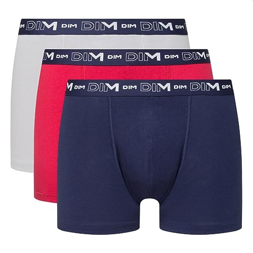 DIM Herren Boxer 3er Pack | Atmungsaktive Stretch-Baumwolle | Optimaler Halt | Ohne Etikett Denimblau/Topasrot/Stahlblau XL von Dim
