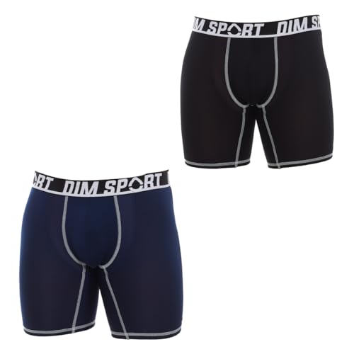 Dim Boxershorts Herren Lang Sport Micro Halt & Atmungsaktivität x2 Schwarz/Berliner Blau L von Dim