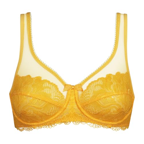 Dim Damen – Soutien-Gorge Generous Essentiel x1 | Avec Armatures | Maintien Confortable | Dentelle & Tulle TransparentMirabelle Gelb, 90C von DIM