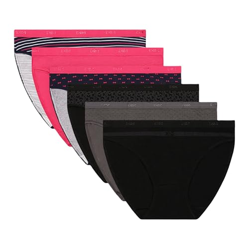 Dim Damen Höschen 6er Pack | Les Pockets Coton Stretch | Bequeme Slips aus Baumwolle & Elastan | Mehrfarbig | Alltagsstil Lot Pretty Rose/Lot Schwarz Logo L von Dim