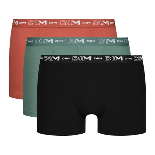Dim Herren Boxer 3er Pack | Atmungsaktive Stretch-Baumwolle | Optimaler Halt | Ohne Etikett Schwarz/Vrt Mandel/Terrakotta L von Dim