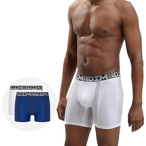 Dim Herren Boxer Lang 3D Flex Luft Atmungsaktivität x2 Stahlblau/Weiß 4XL von DIM
