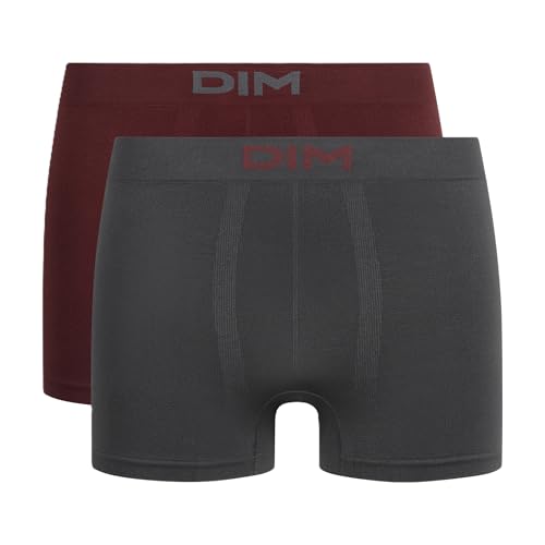 Dim Herren Boxer Seamless Micro X2 Boxershorts, Quartzgrau/Kaltes Burgunderrot, L (2er Pack) von DIM
