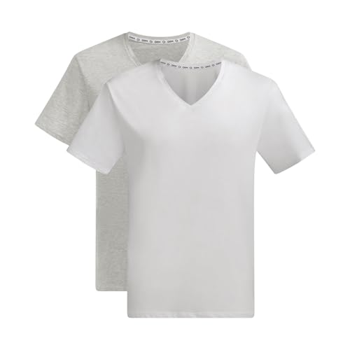 Dim Herren Col V Good Coton Bio X2 T-Shirt, Weiß/Perlgrau, L (2er Pack) von DIM